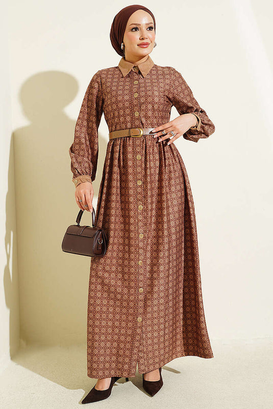 Retro-Kleid Mit Knöpfen Latte