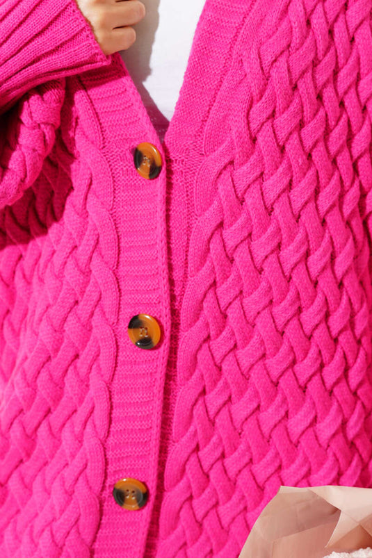 كارديجان طويل محبوك بأزرار باللون الفوشيا