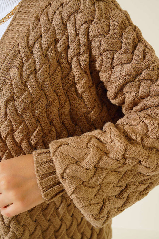 Basket Knit Long Cardigan Latte with Buttons All the Way