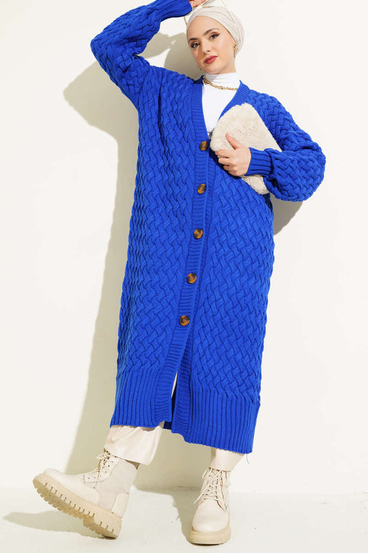 Boydan knoopsluiting mandgebreide lange vest Saks