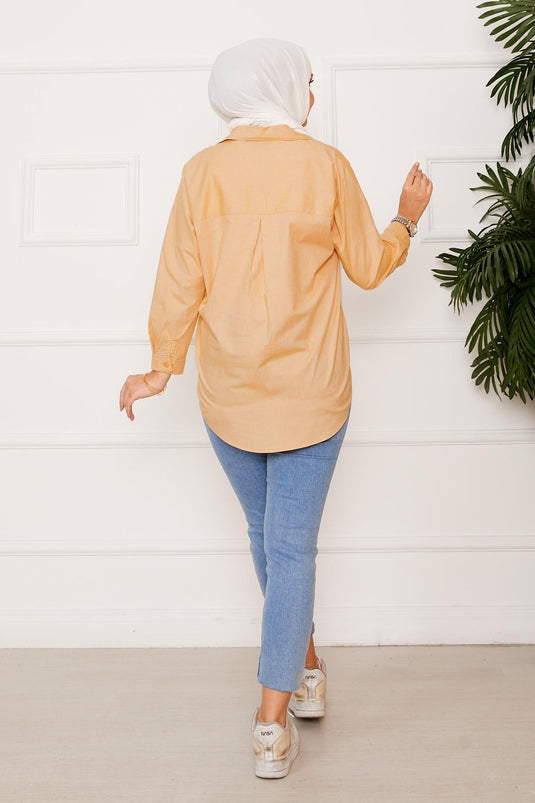 Boydan Düğmeli Spor Gömlek Hardal