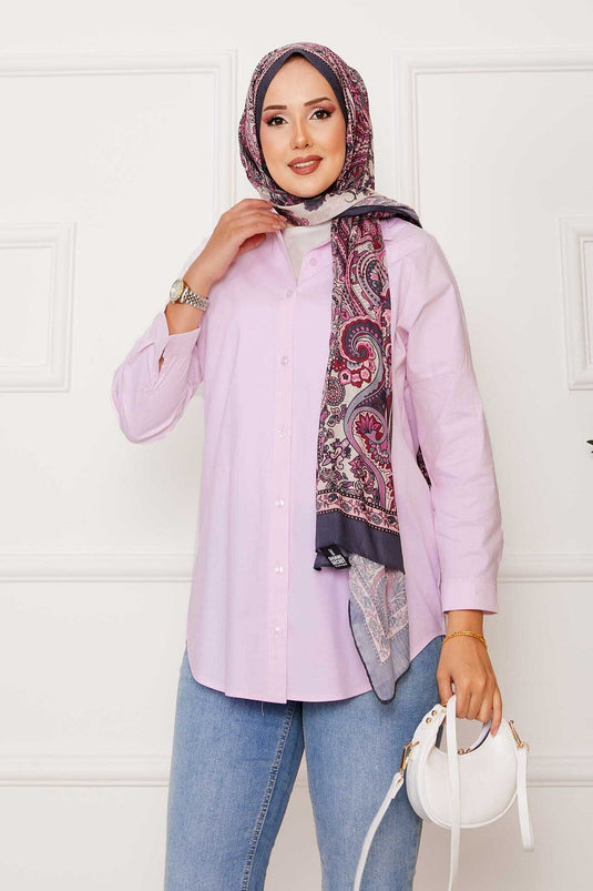 Boydan Düğmeli Spor Gömlek Pembe