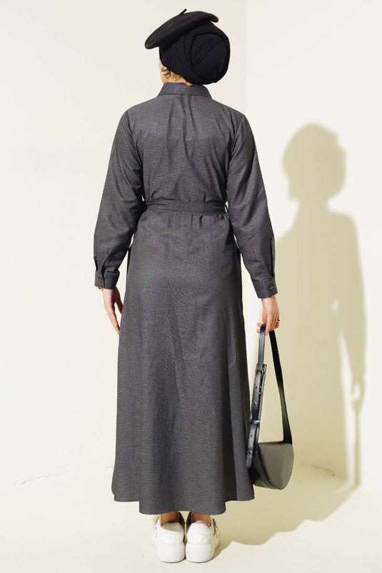 Buttoned Tencel Denim Dress Charcoal