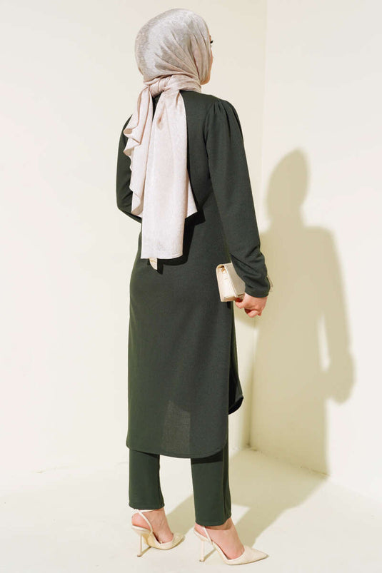 Buttoned Tunic Two-Piece Set Khaki