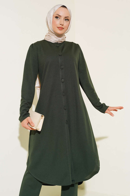 Buttoned Tunic Two-Piece Set Khaki