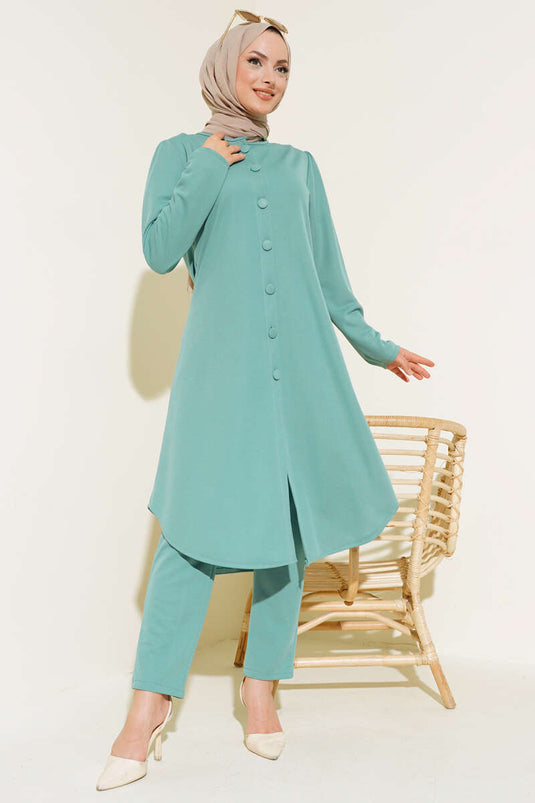 Buttoned Tunic Two-Piece Set Mint
