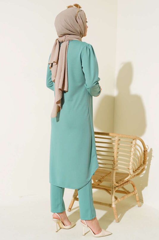Buttoned Tunic Two-Piece Set Mint