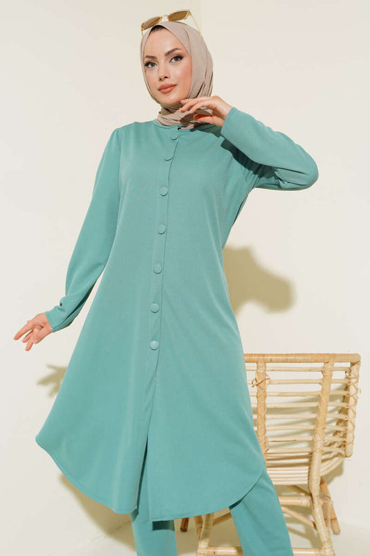 Buttoned Tunic Two-Piece Set Mint