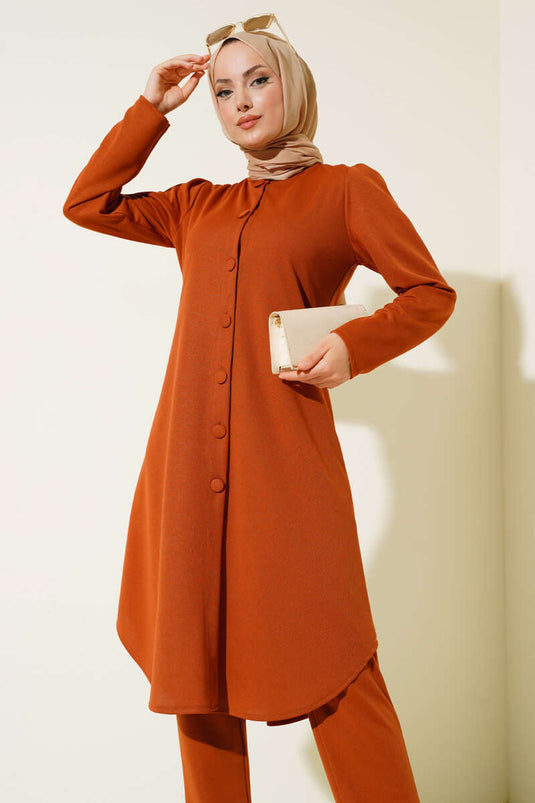 Geknoopte tuniek tweedelig set bruin