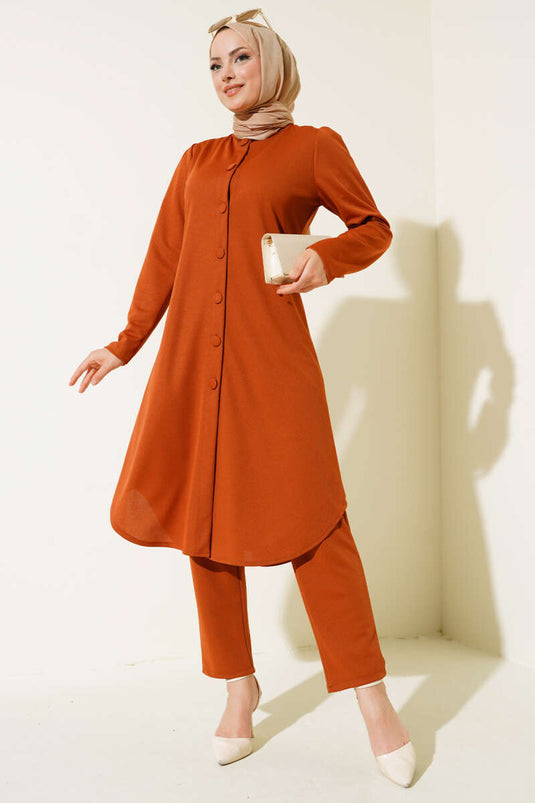 Geknoopte tuniek tweedelig set bruin