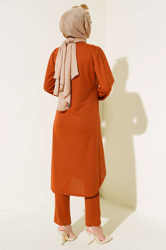 Geknoopte tuniek tweedelig set bruin