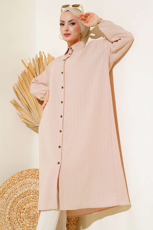 Tunique longue boutonnée beige