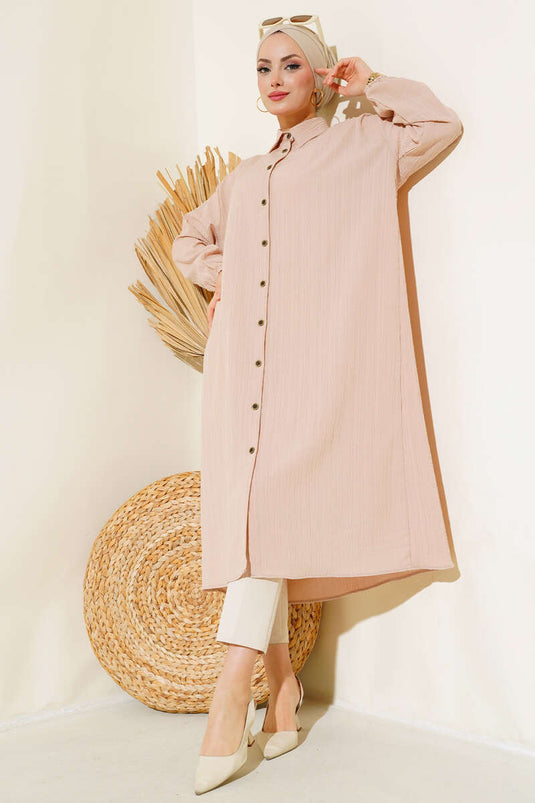 Tunique longue boutonnée beige