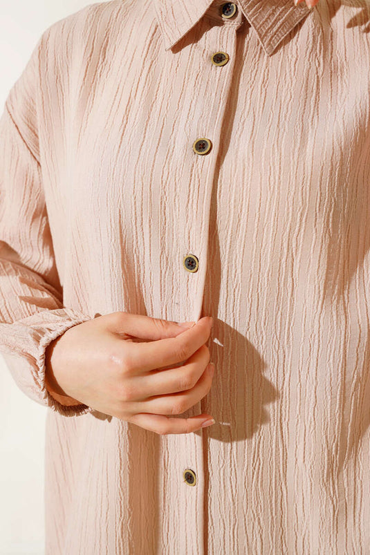 Tunique longue boutonnée beige