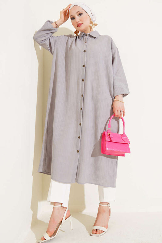 Tunique longue boutonnée grise