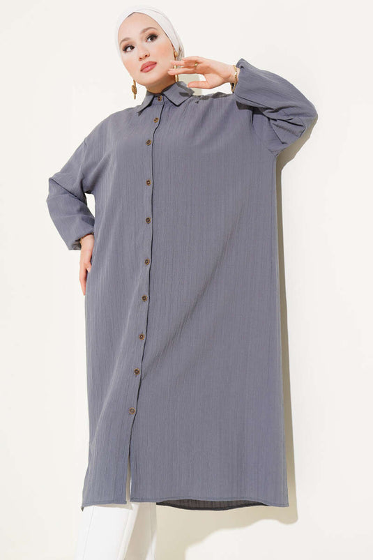 Tunique longue boutonnée gris ardoise