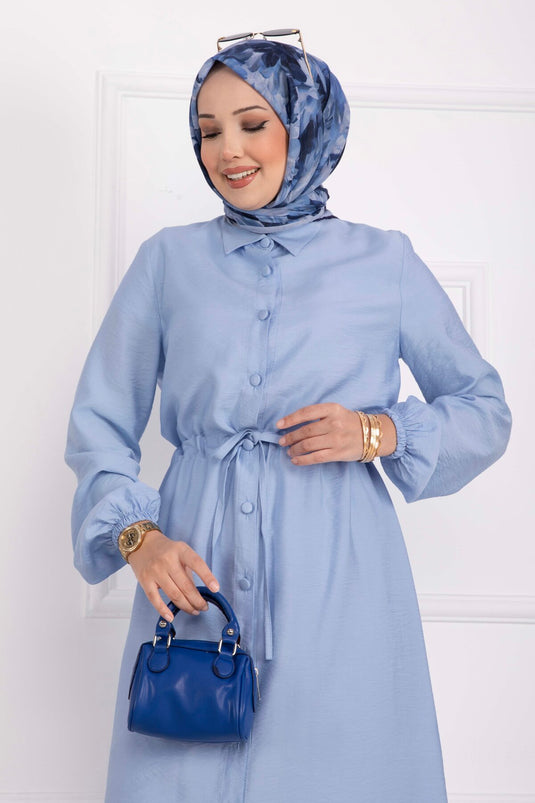 Boydan Düğmeli Uzun Tunik Pantolon Takım Bebe Mavisi