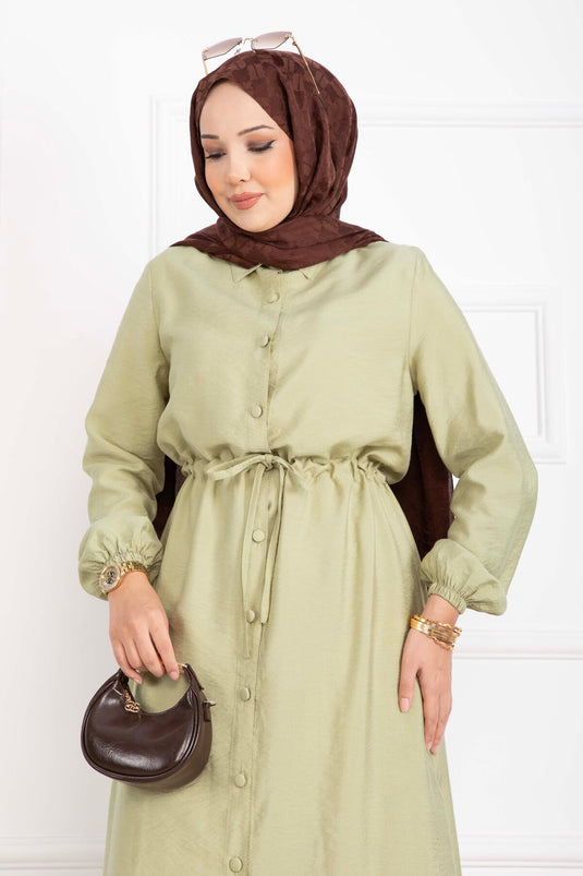 Boydan Düğmeli Uzun Tunik Pantolon Takım Yeşil Olive