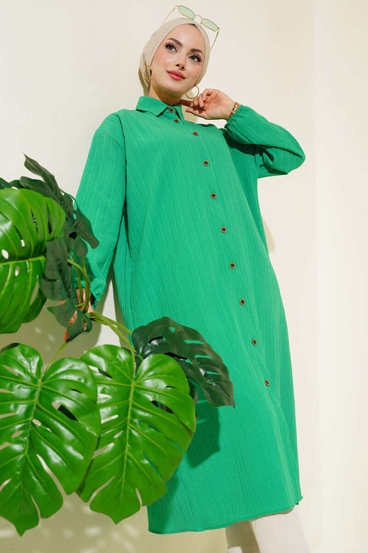 Tunique longue boutonnée verte