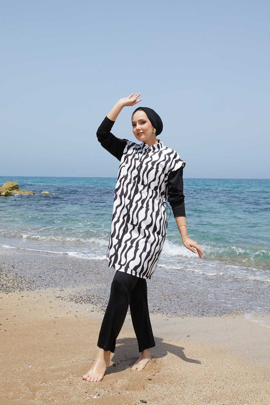 Full Length Zippered Adjustable Waist Modest Swimsuit -131