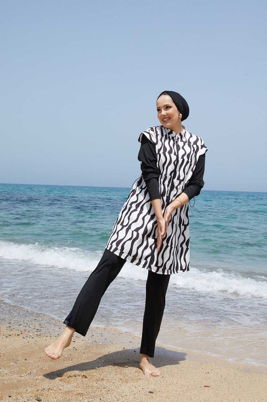 Full Length Zippered Adjustable Waist Modest Swimsuit -131