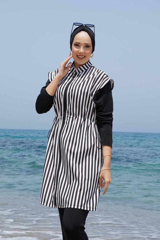 Full Length Zippered Waist Adjustable Modest Swimsuit -132