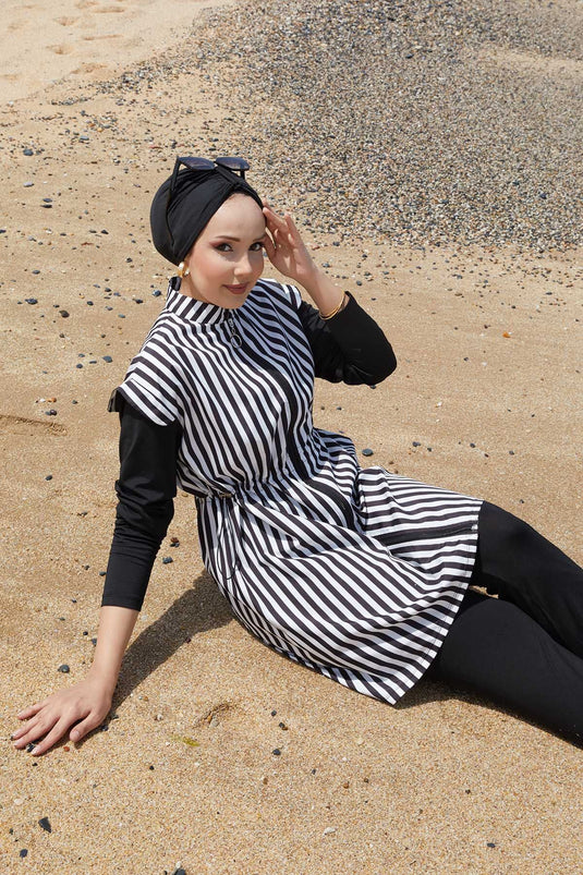 Full Length Zippered Waist Adjustable Modest Swimsuit -132