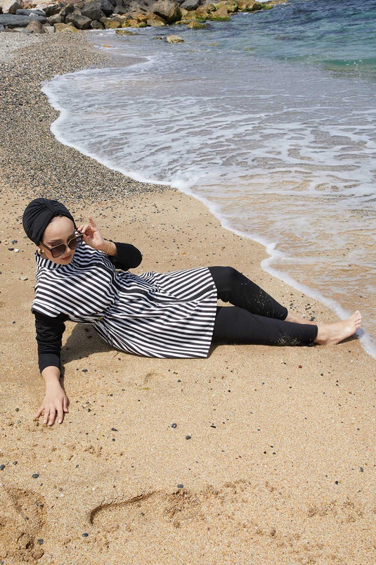 Full Length Zippered Waist Adjustable Modest Swimsuit -132