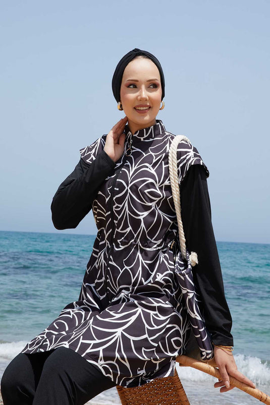 Full Length Zippered Adjustable Waist Modest Swimsuit -133