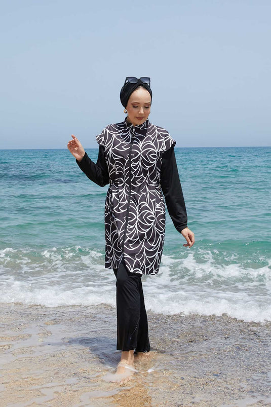 Full Length Zippered Adjustable Waist Modest Swimsuit -133