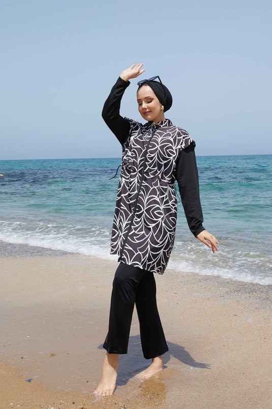 Full Length Zippered Adjustable Waist Modest Swimsuit -133