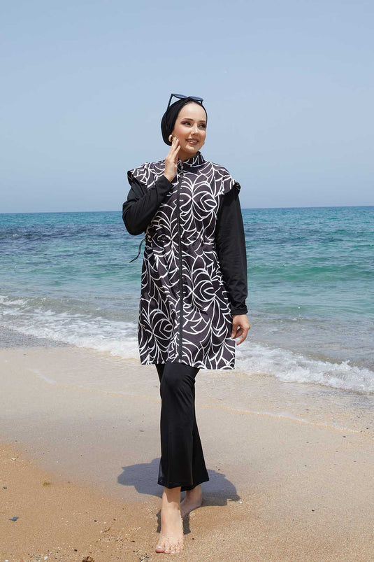 Full Length Zippered Adjustable Waist Modest Swimsuit -133