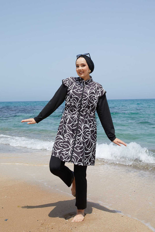 Full Length Zippered Adjustable Waist Modest Swimsuit -133