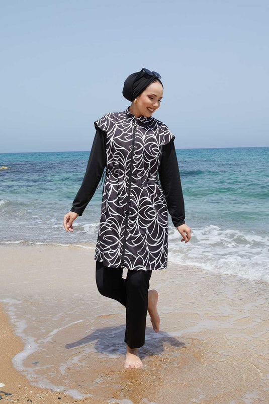 Full Length Zippered Adjustable Waist Modest Swimsuit -133