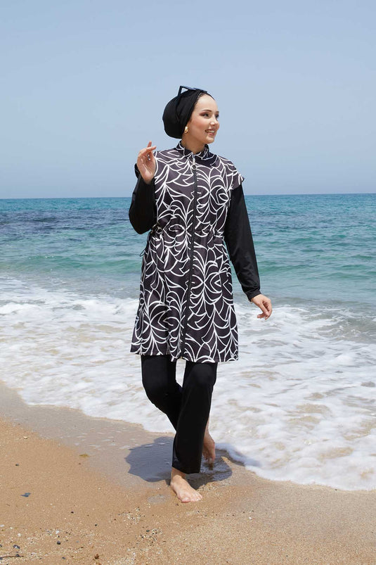 Full Length Zippered Adjustable Waist Modest Swimsuit -133