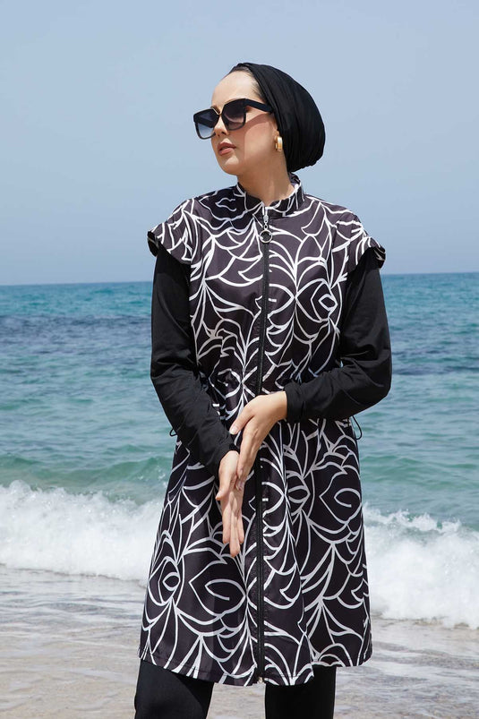 Full Length Zippered Adjustable Waist Modest Swimsuit -133