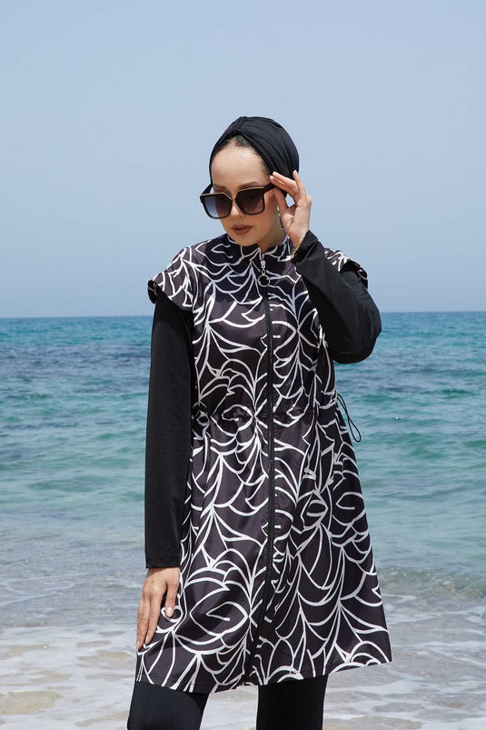 Full Length Zippered Adjustable Waist Modest Swimsuit -133