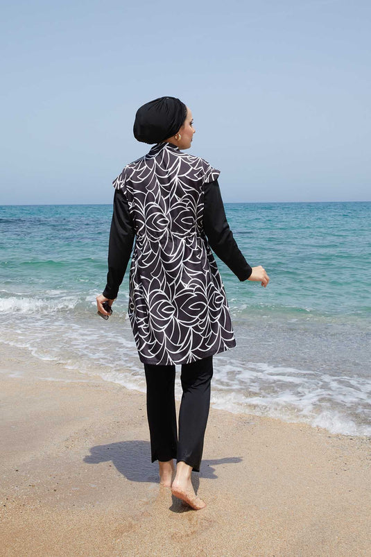 Full Length Zippered Adjustable Waist Modest Swimsuit -133