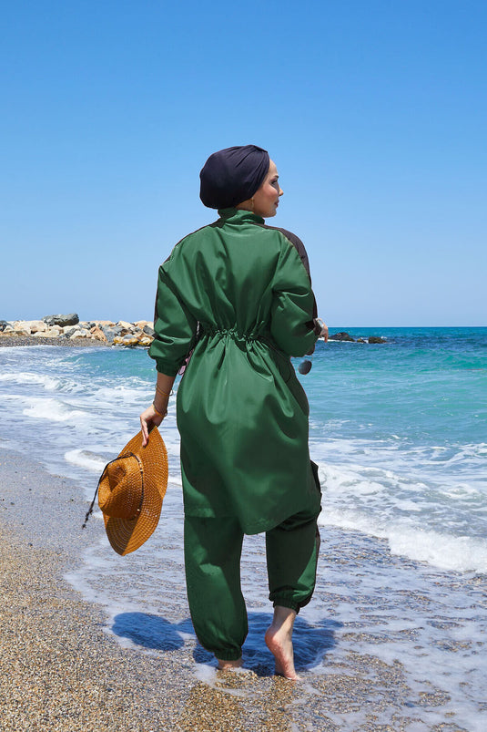 Maillot de bain modeste entièrement zippé et garni, couleur émeraude
