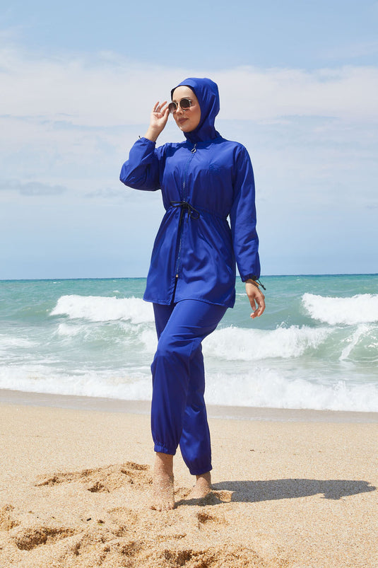 Maillot de bain hijab avec manches réglables et fermeture éclair au niveau du cou