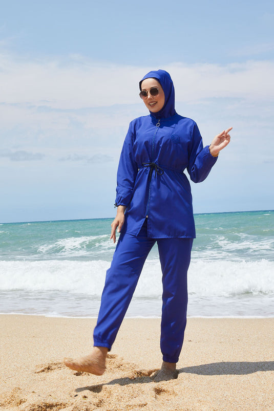 Maillot de bain hijab avec manches réglables et fermeture éclair au niveau du cou