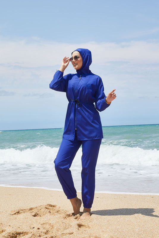 Maillot de bain hijab avec manches réglables et fermeture éclair au niveau du cou