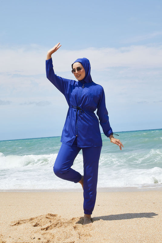 Maillot de bain hijab avec manches réglables et fermeture éclair au niveau du cou