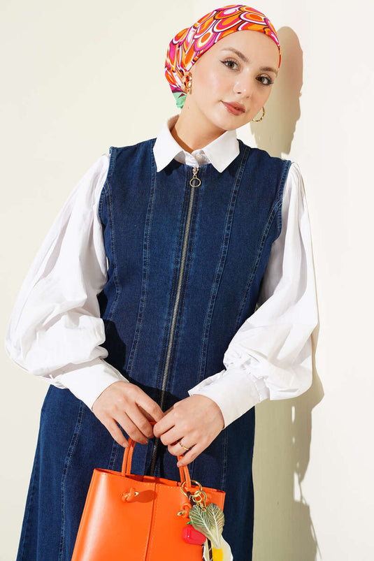 Robe salopette en jean avec fermeture éclair intégrale bleue