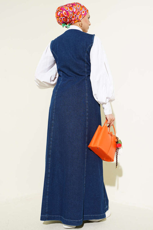 Robe salopette en jean avec fermeture éclair intégrale bleue