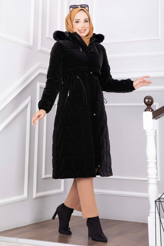 Manteau Nova Long Avec Fermeture Éclair Et Capuche En Noir
