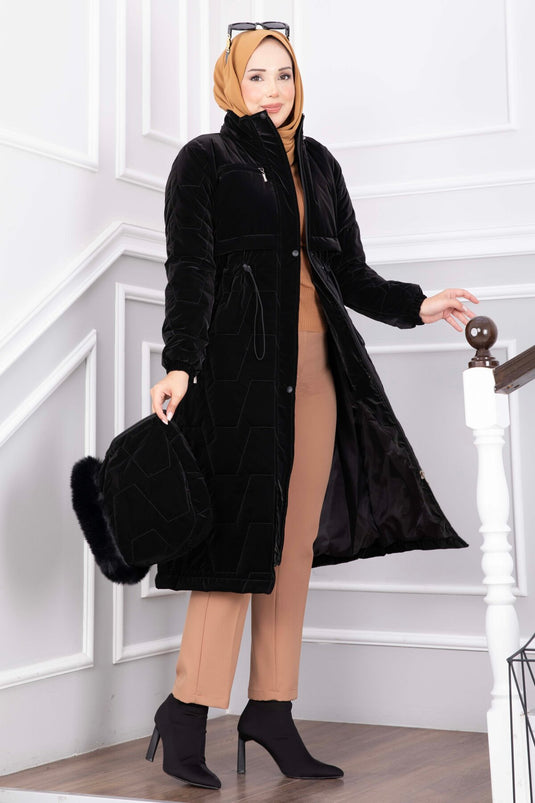 Manteau Nova Long Avec Fermeture Éclair Et Capuche En Noir