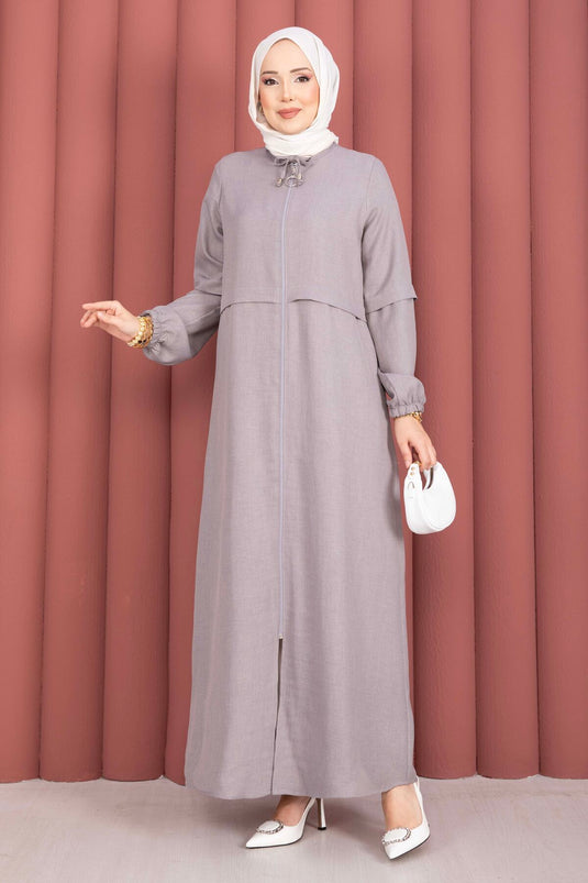 Abaya Modest Fermée Zippée Grise