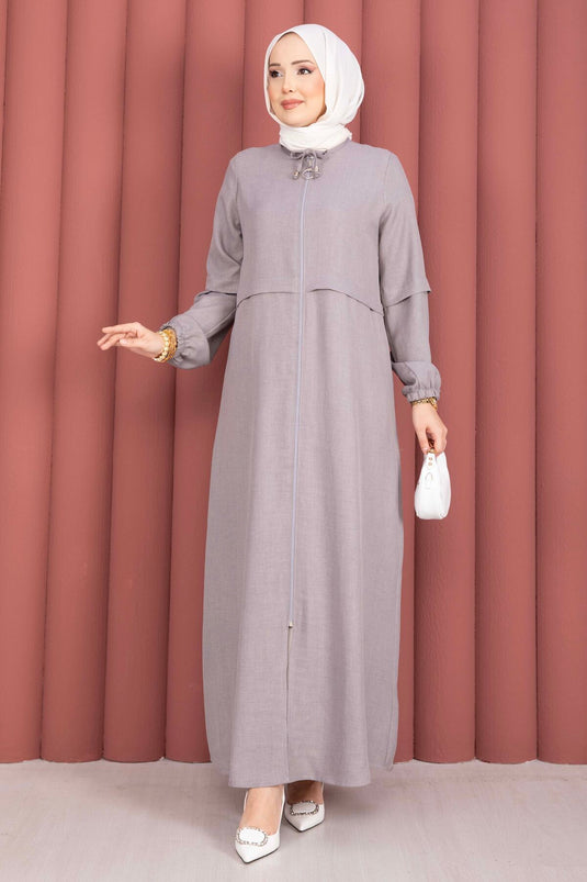 Abaya Modest Fermée Zippée Grise