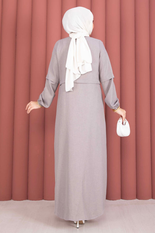 Abaya Modest Fermée Zippée Grise